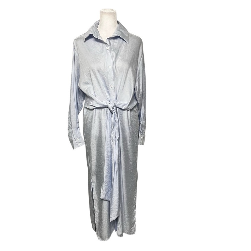 AEOM Vici Blue Sun Valley Tie Front Maxi Shirt Dress NWT Small - Picture 6 of 13